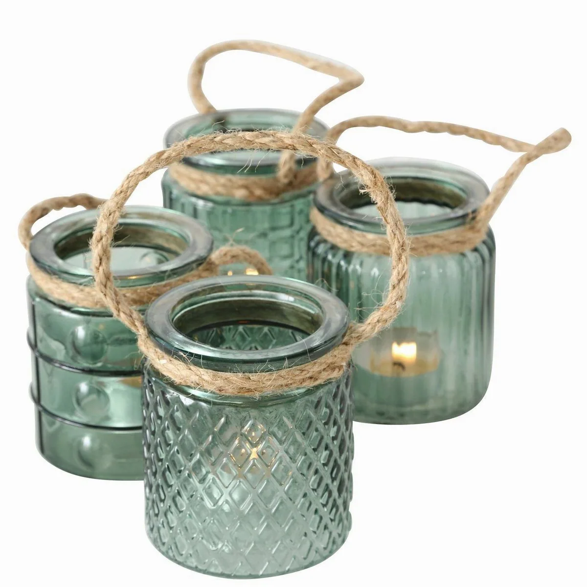 Boltze Windlicht Trax, Glas lackiert, 4er Set — Höhe 9 cm, Durchmesser 8 cm, pastellgrün
