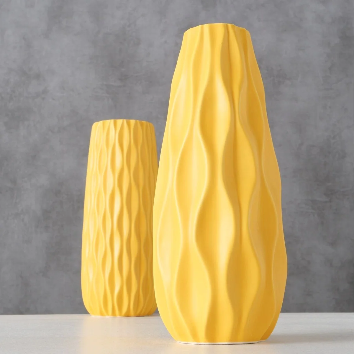 Boltze Luana Tischvase 2er Set, matt, gelb, Steingut