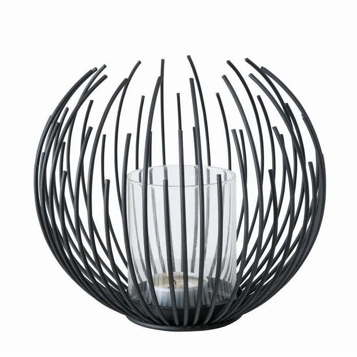 Boltze Windlicht Cylon, Schwarz, 16 cm, aus Metall und Glas
