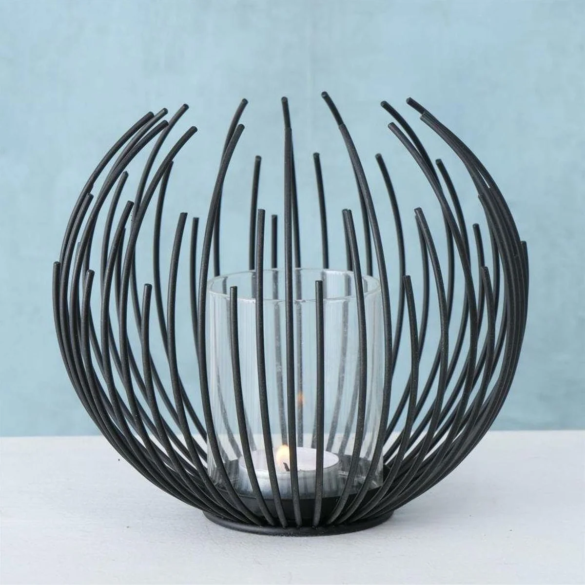 Boltze Windlicht Cylon, Schwarz, 16 cm, aus Metall und Glas 2
