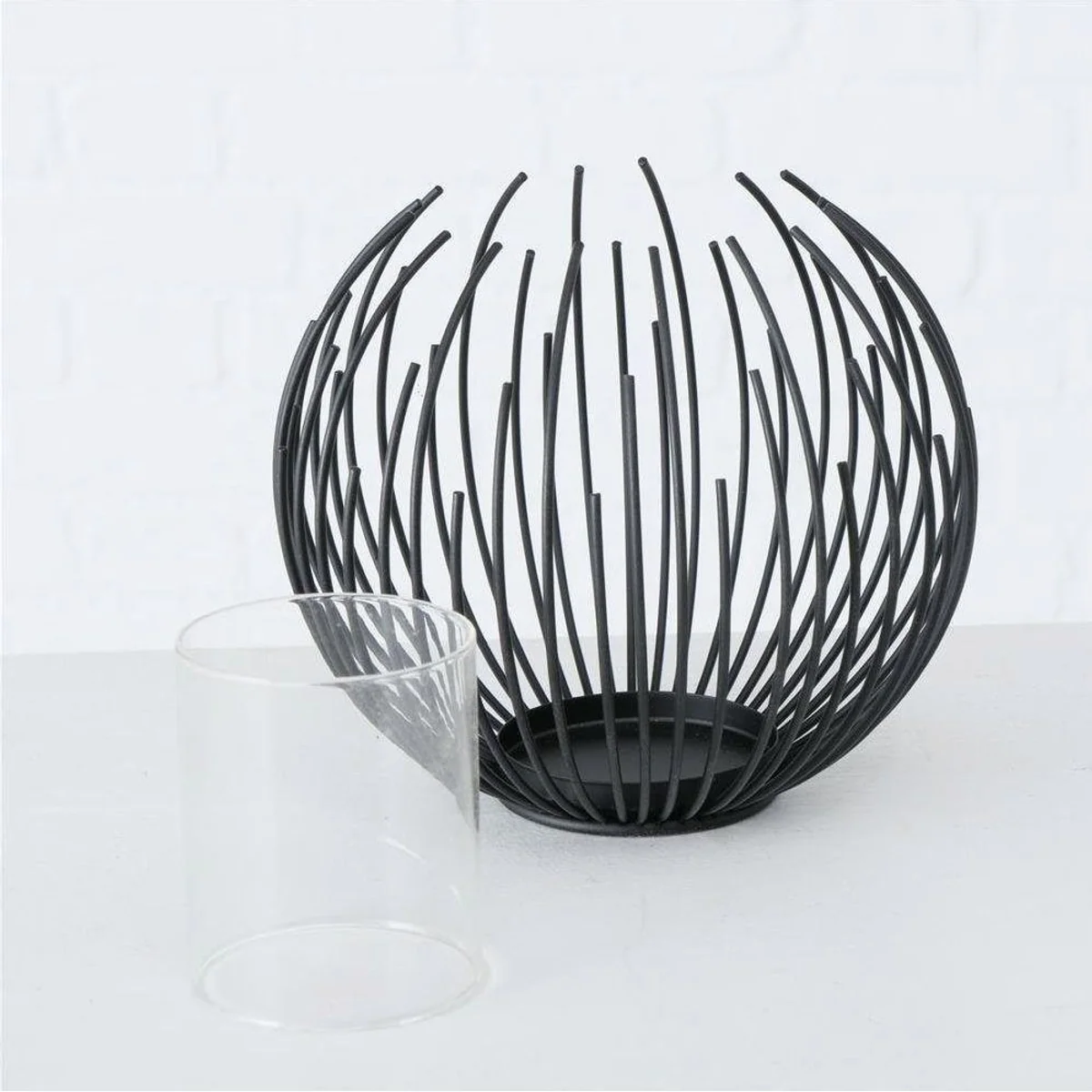 Boltze Windlicht Cylon, Schwarz, 16 cm, aus Metall und Glas 3