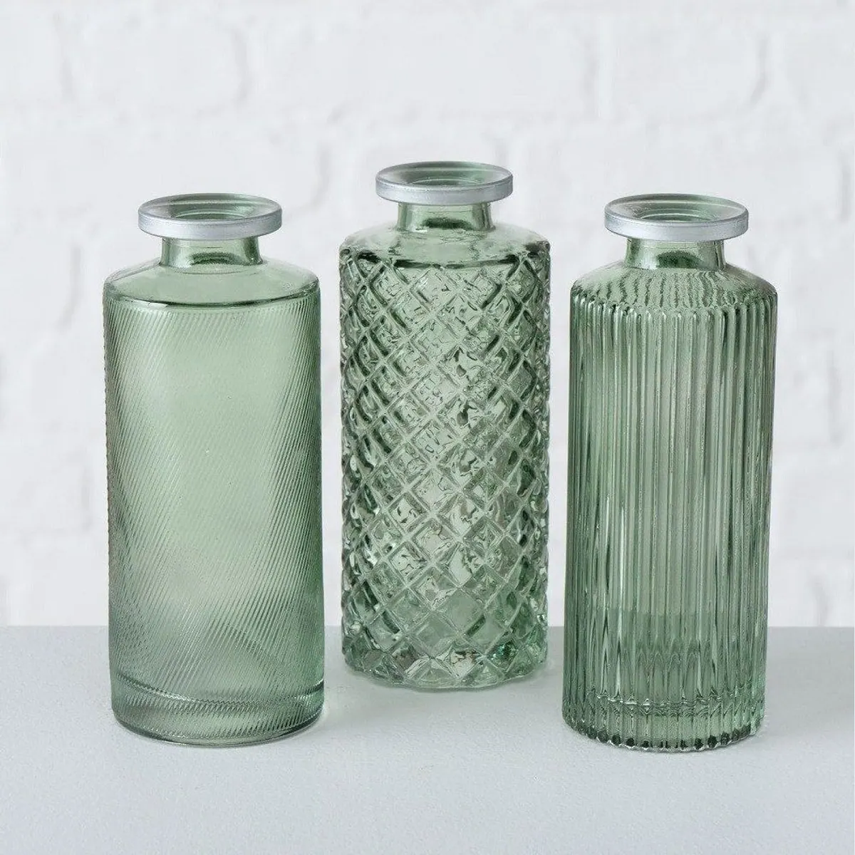 Boltze Adore Tischvase 3er Set, grün, strukturiert, metallisiert