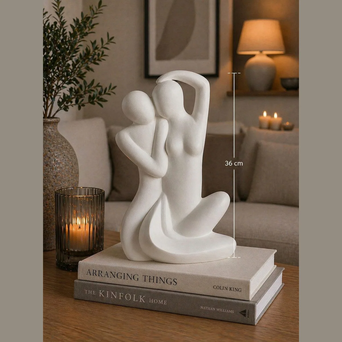 Gilde Dekofigur 30364, Paar Geborgenheit, Keramik cremeweiß, 36 cm 2