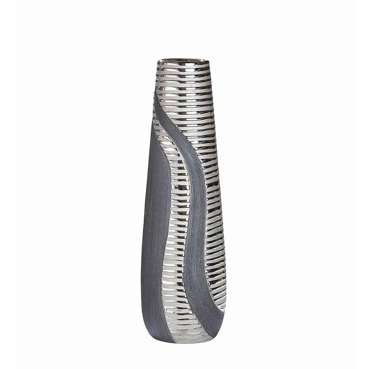 Gilde Sevilla Vase, Keramik, H. 49 cm x B. 14 cm x T. 14 cm — gestreiftes Design, wasserdicht, vielseitig einsetzbar