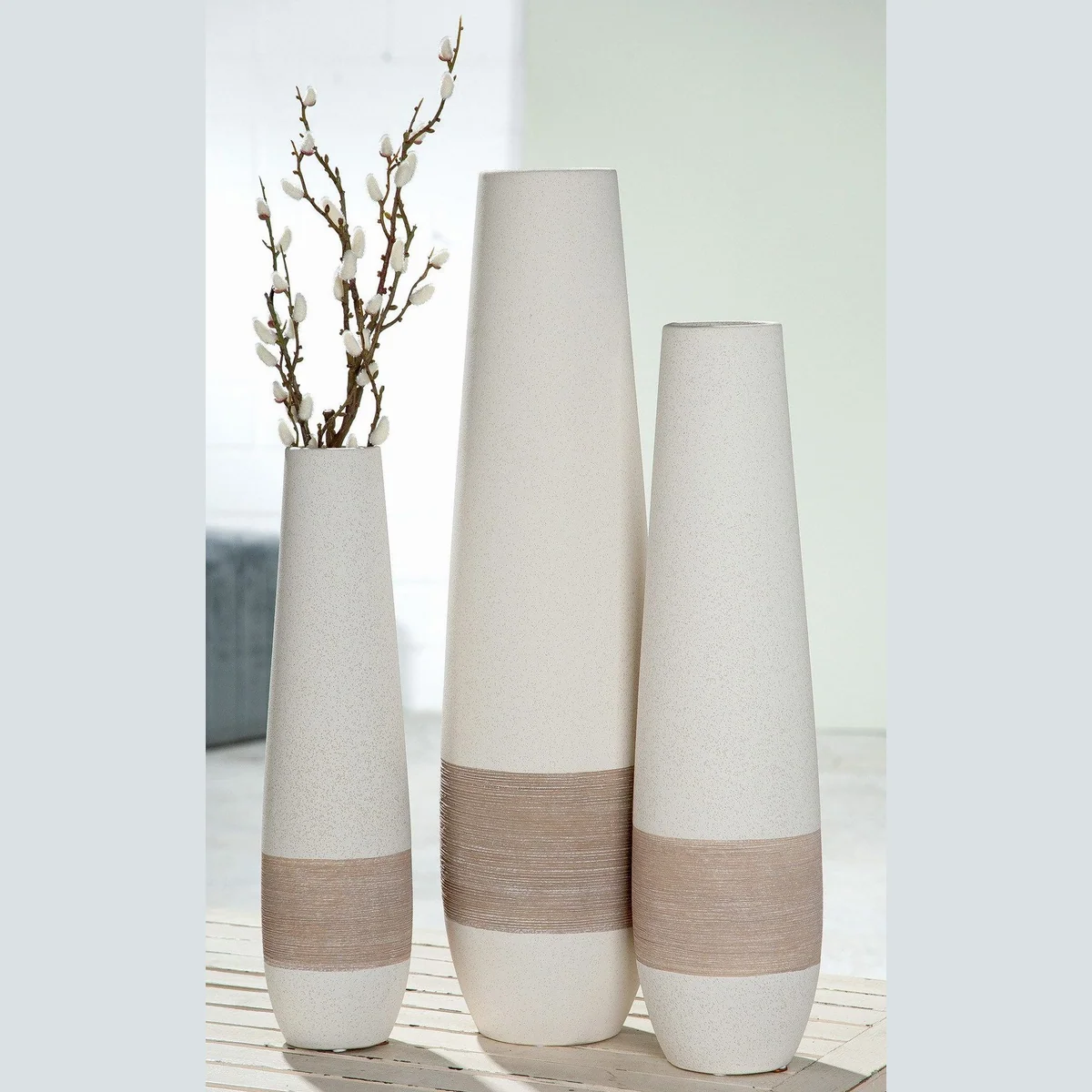 Gilde Olbia Bodenvase, gesprenkeltes Design, braun-creme