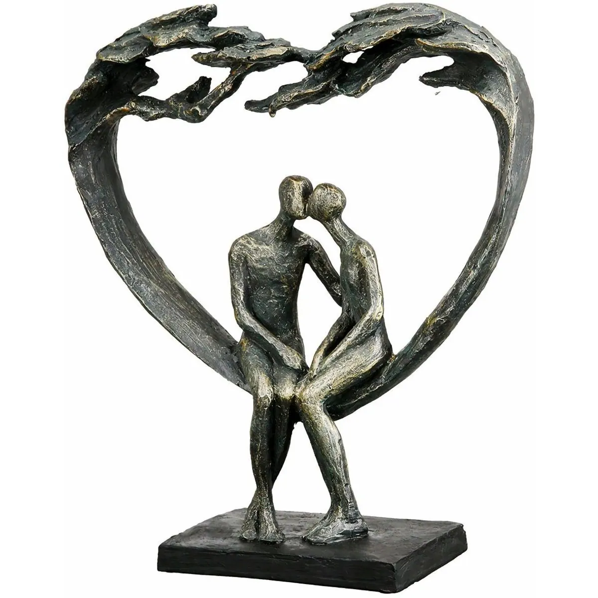 Gilde Kiss under Tree Dekofigur, bronze mit Schwarz-Akzenten — 30 cm hoch, Kunstharz, Paar mit Herzmotiv 2