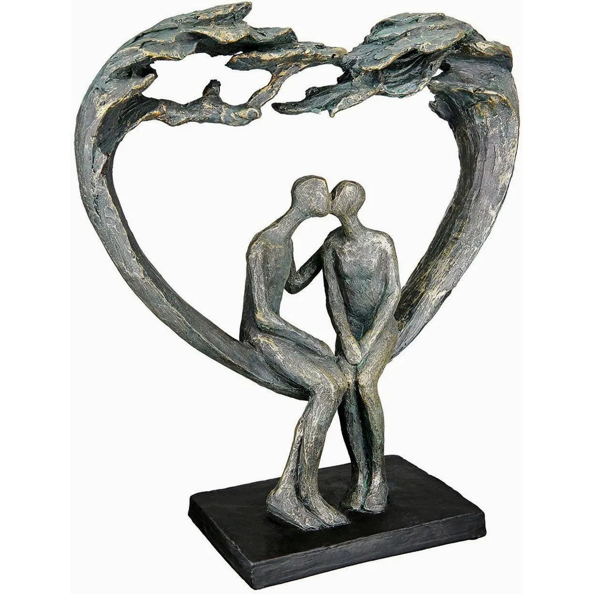 Gilde Kiss under Tree Dekofigur, bronze mit Schwarz-Akzenten — 30 cm hoch, Kunstharz, Paar mit Herzmotiv 3