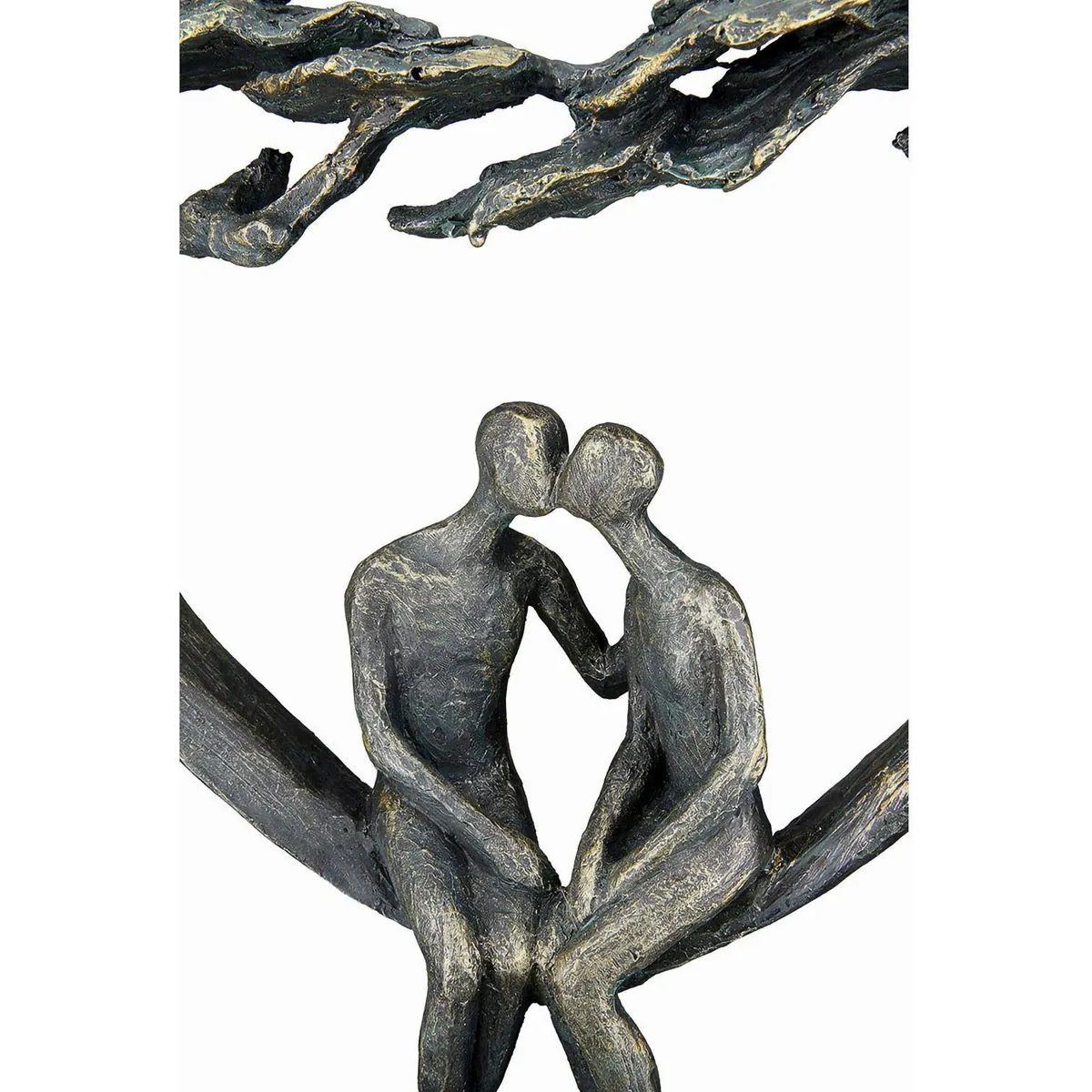 Gilde Kiss under Tree Dekofigur, bronze mit Schwarz-Akzenten — 30 cm hoch, Kunstharz, Paar mit Herzmotiv 4