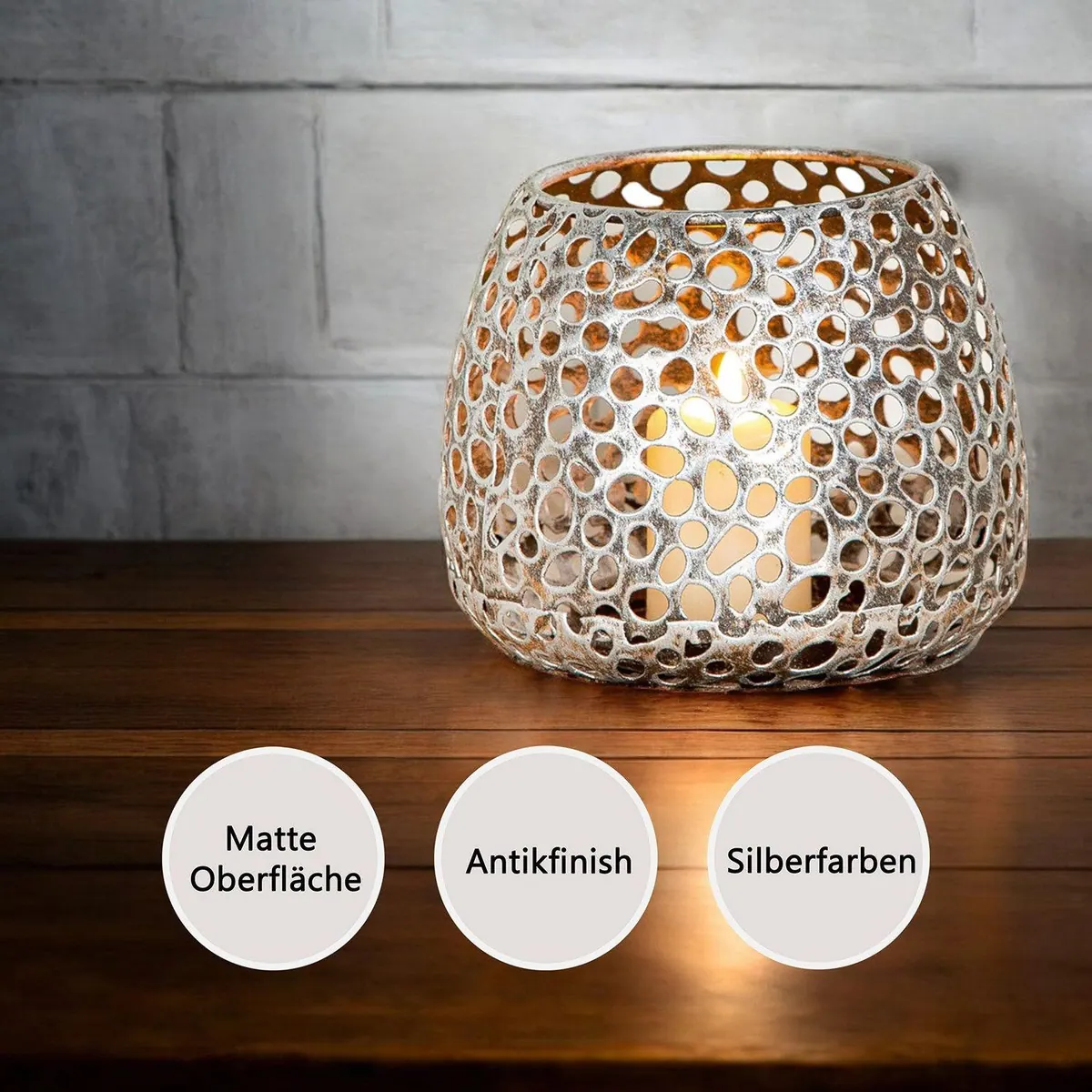 Gilde Windlicht Chico, antik-silber, für Teelicht und Stumpenkerze geeignet 3