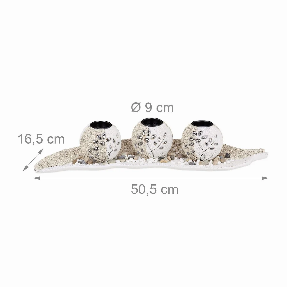 Relaxdays Teelichthalter Set Sand, 3 Teelichthalter, Dekoschale, natürliche Materialien 4