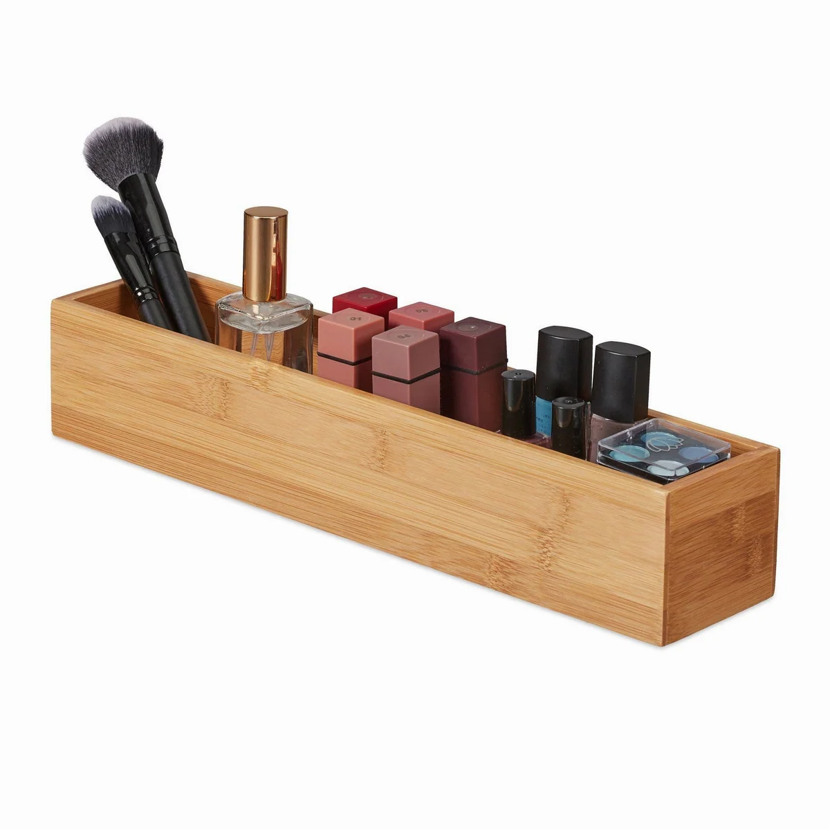 Relaxdays Aufbewahrungsbox 2er Set, aus Bambus, für Kosmetik und Büro