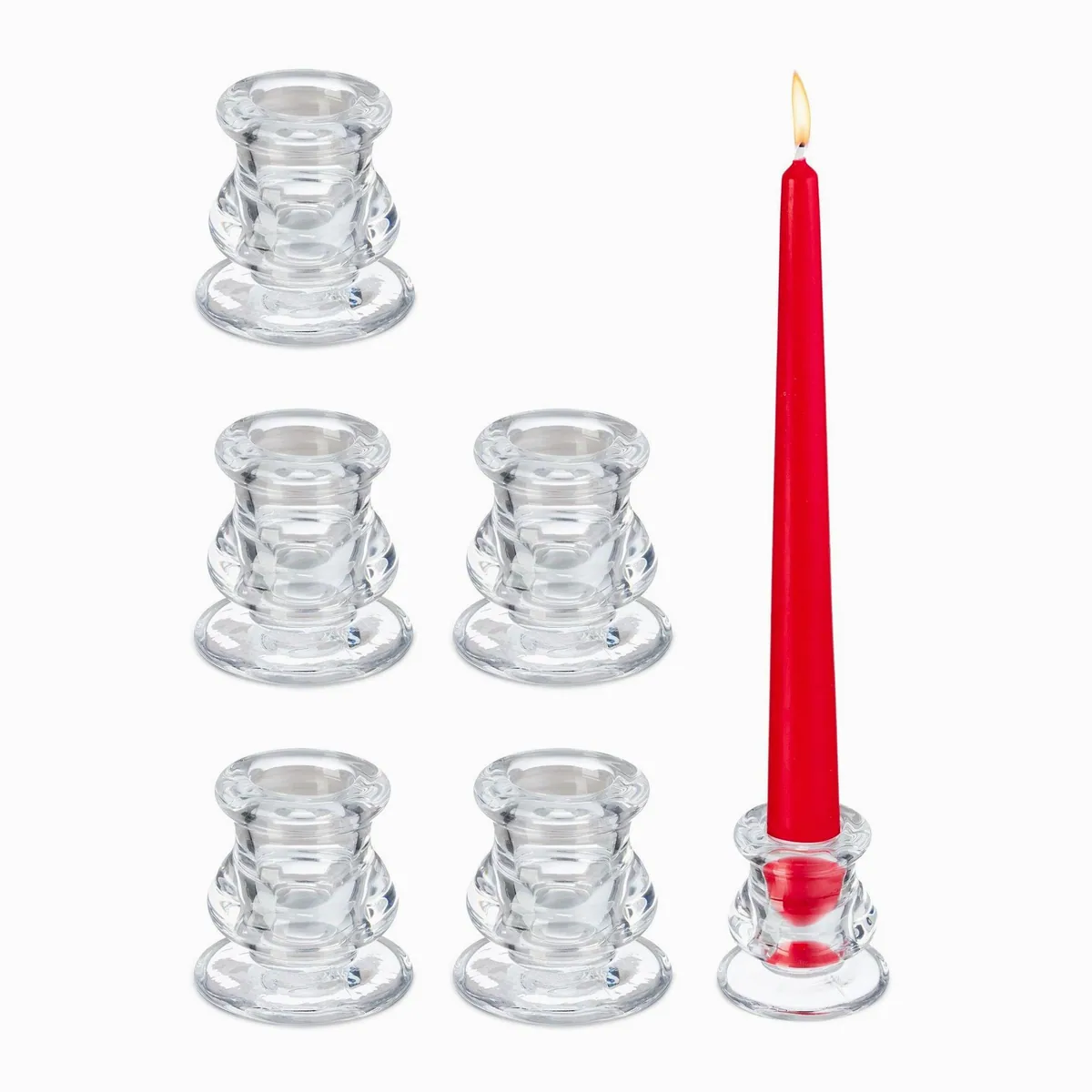 Relaxdays Kerzenständer Set, 6 Stück, transparentes Glas, für Stabkerzen