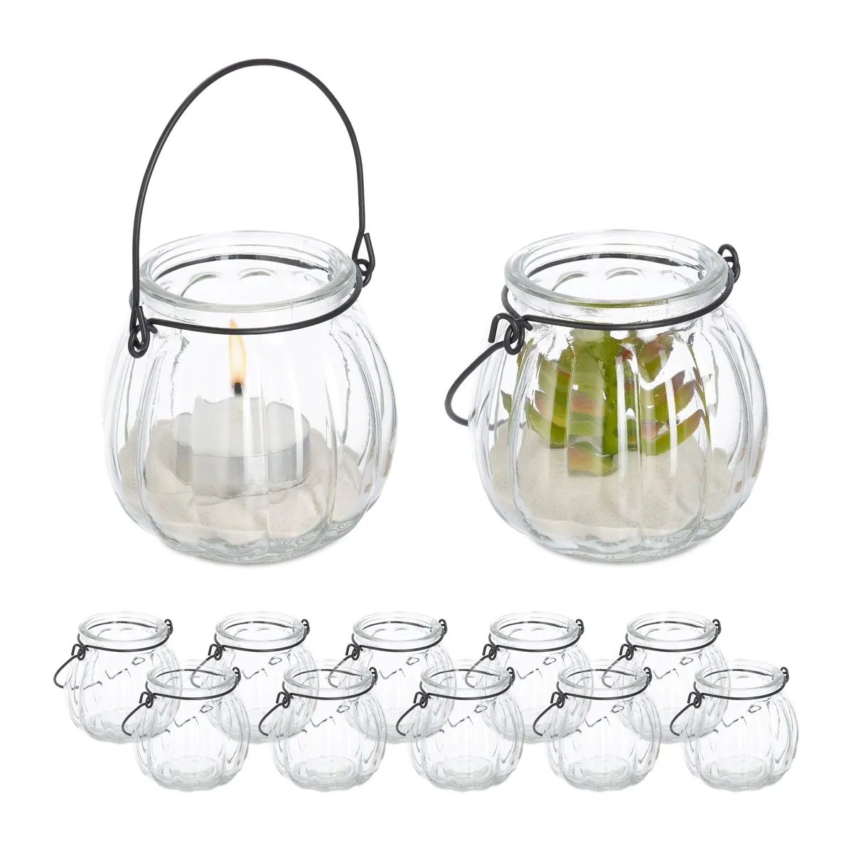 Relaxdays Windlicht Glas 12er Set, vielseitig einsetzbar, zeitloses Design, für Innen und Außen