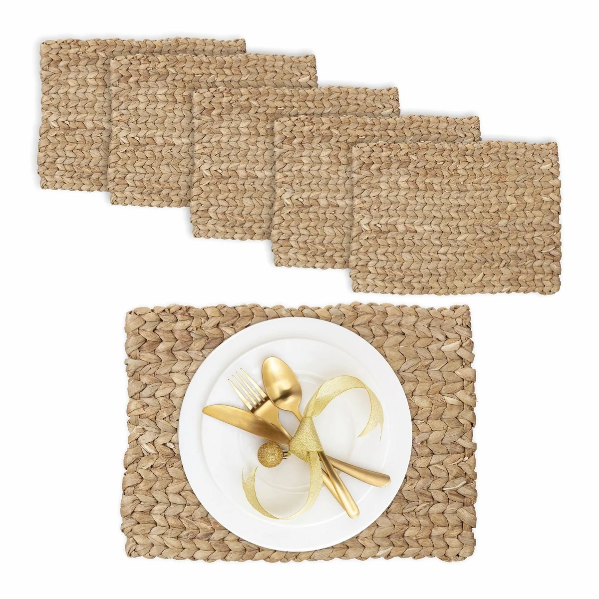 Relaxdays Platzset, 6er Set, Wasserhyazinthe, hitzebeständig, handgefertigt