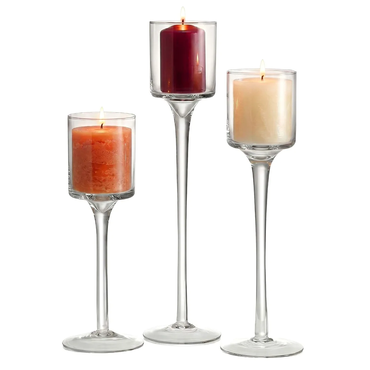 Relaxdays Kerzenständer Set, 3-teilig, elegantes Design, Glasmaterial