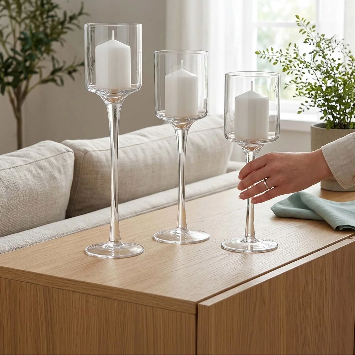 Relaxdays Kerzenständer Set, 3-teilig, elegantes Design, Glasmaterial 2