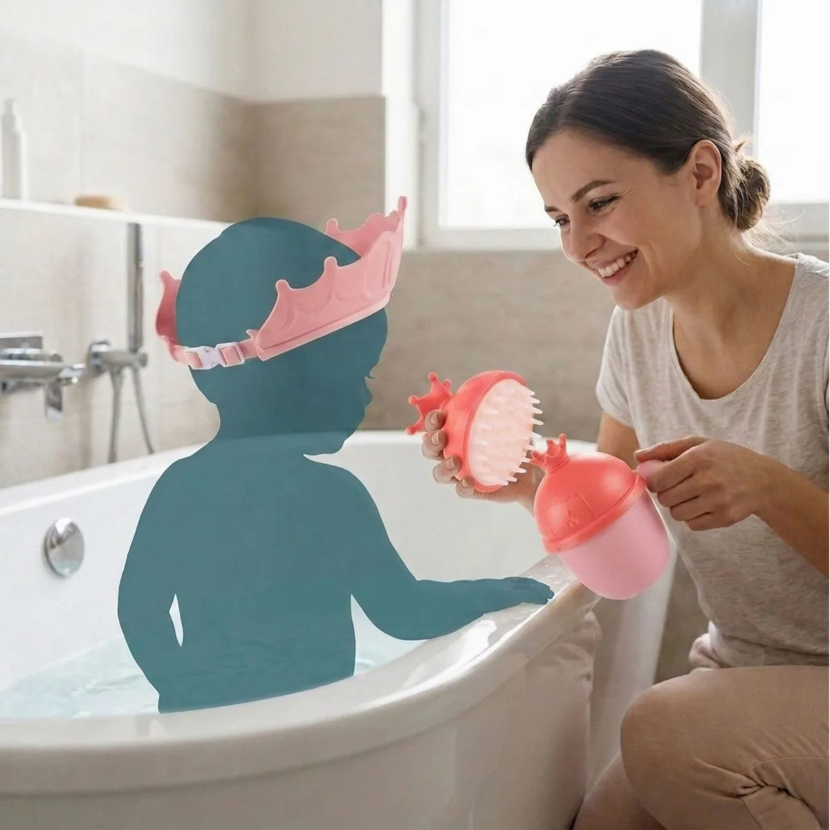 Relaxdays Haarwaschbecher Set, Duschhaube & Bürste, kindersicher — für entspanntes Haarewaschen 2