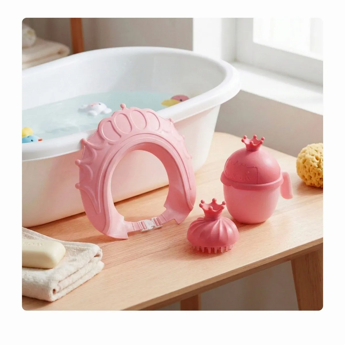 Relaxdays Haarwaschbecher Set, Duschhaube & Bürste, kindersicher — für entspanntes Haarewaschen 3