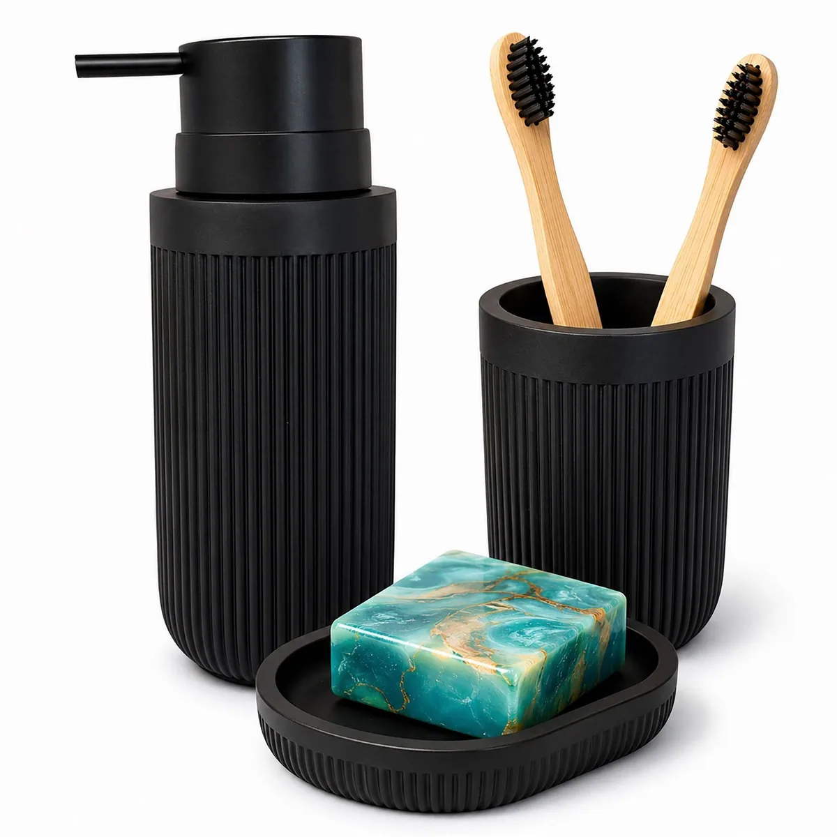 Relaxdays Badaccessoire-Set 3-teilig, Steinoptik, pflegeleicht