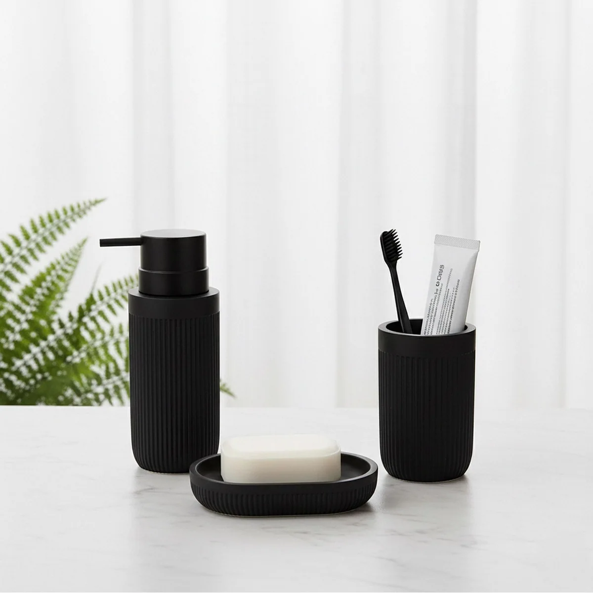 Relaxdays Badaccessoire-Set 3-teilig, Steinoptik, pflegeleicht 3