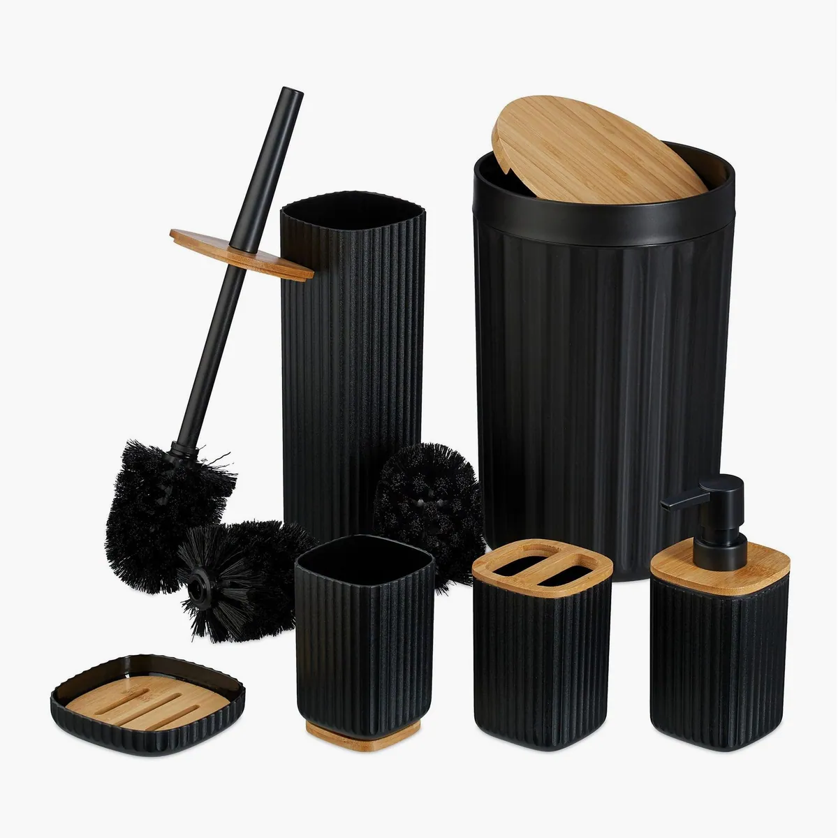 Relaxdays Badaccessoire-Set 6-teilig, pflegeleichter Kunststoff, elegantes Design