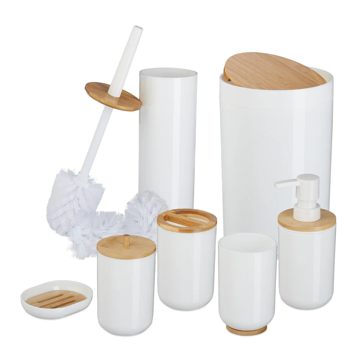 Relaxdays Badaccessoire-Set, 7-teilig, elegantes Design, pflegeleichter Kunststoff
