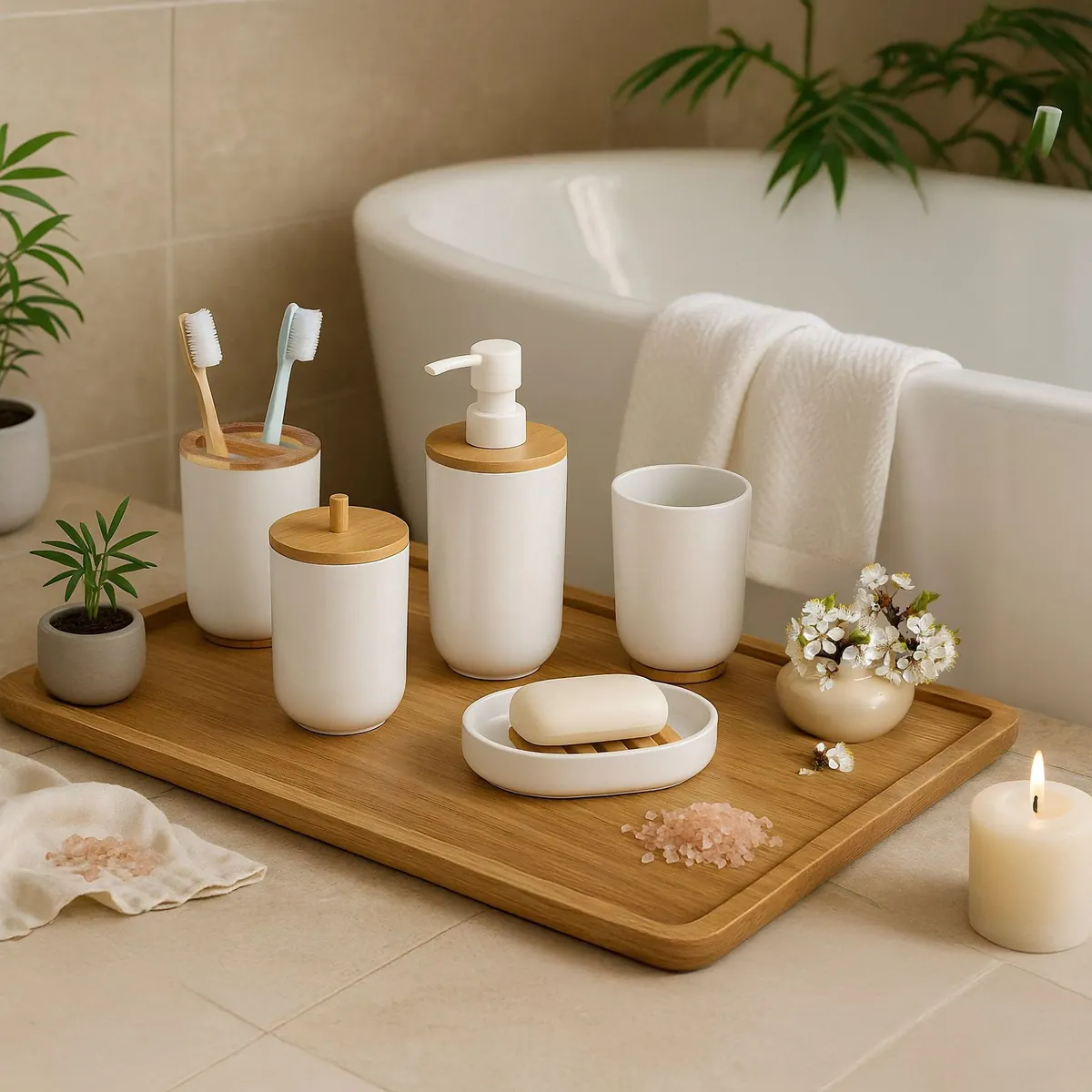 Relaxdays Badaccessoire-Set, 7-teilig, elegantes Design, pflegeleichter Kunststoff 2
