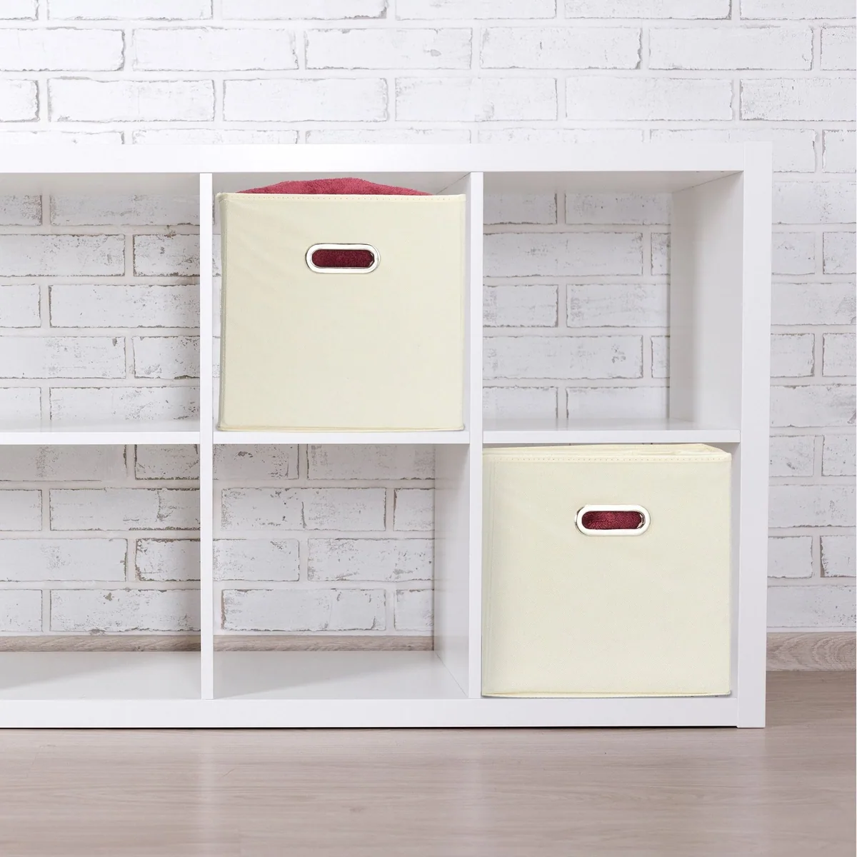 Relaxdays Aufbewahrungsbox 4er Set, quadratisch, faltbar, beige 2