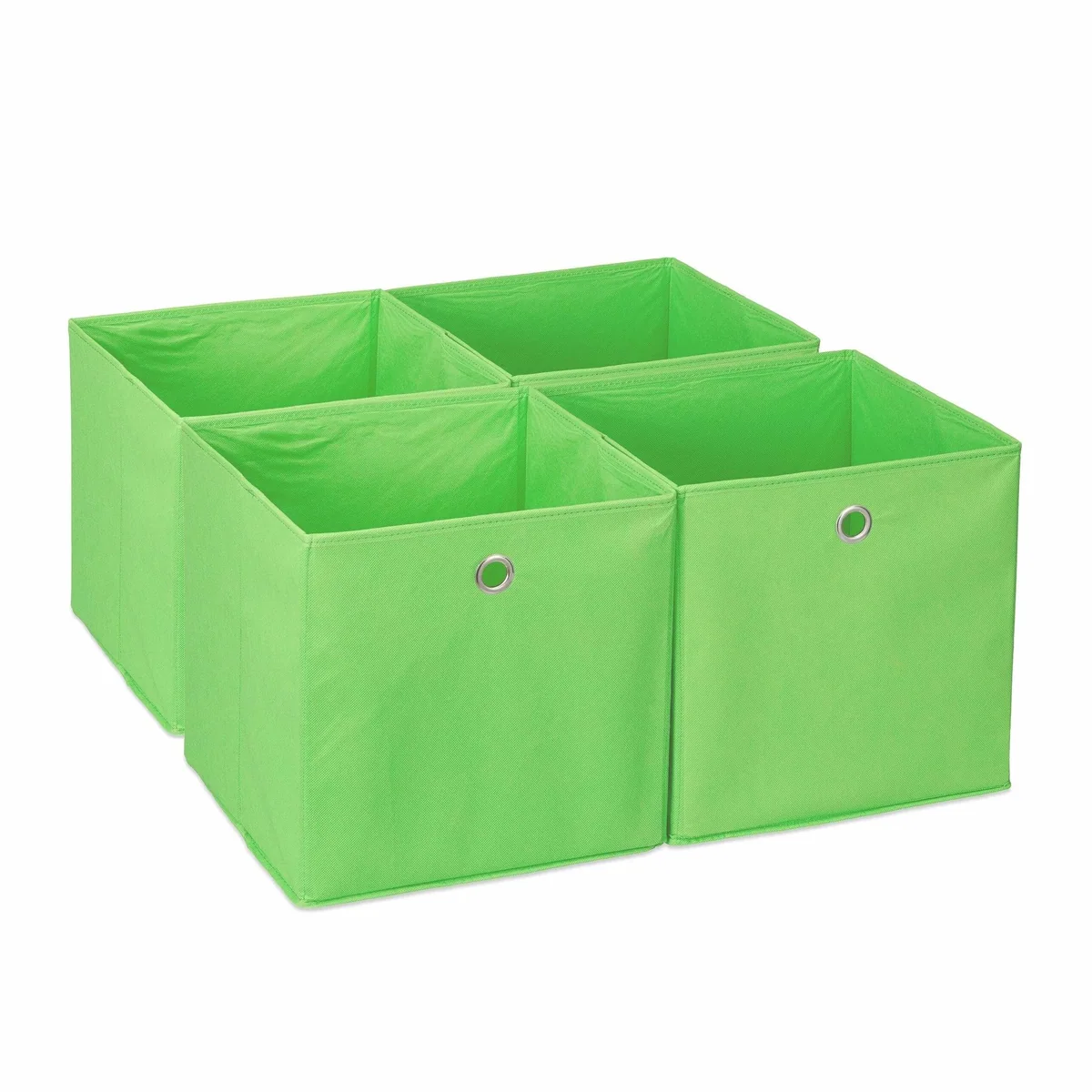 Relaxdays Faltboxen 4er Set, grün, quadratisch, praktische Grifflöcher