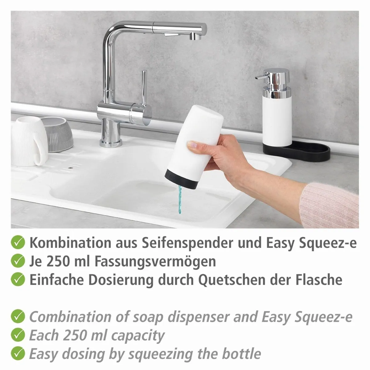 WENKO Easy Squeez-e Spülmittelspender, 250 ml, aus Silikon, auslaufsicher 4