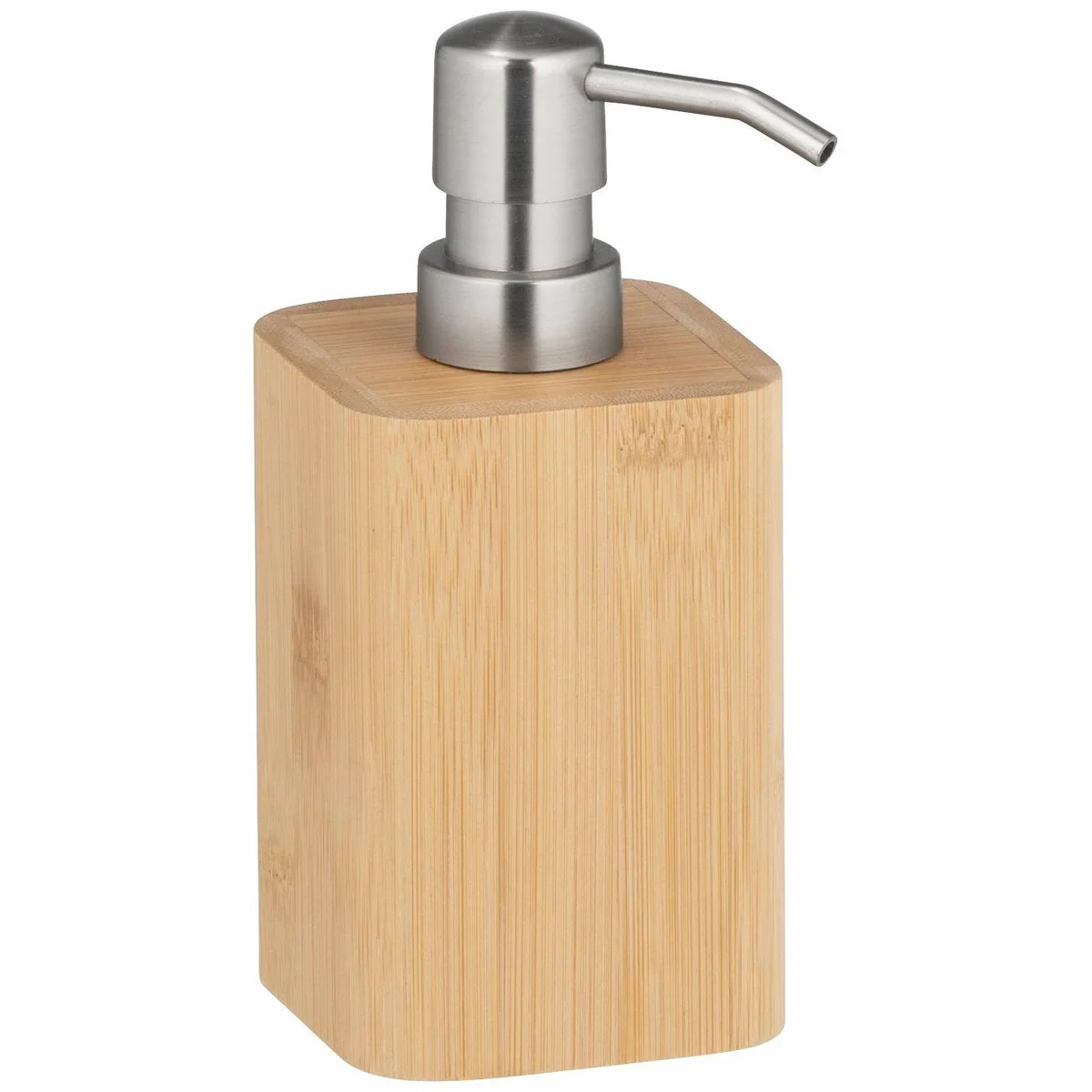 WENKO Seifenspender Bambusa, 220 ml Füllmenge, aus Bambus, Edelstahl-Optik
