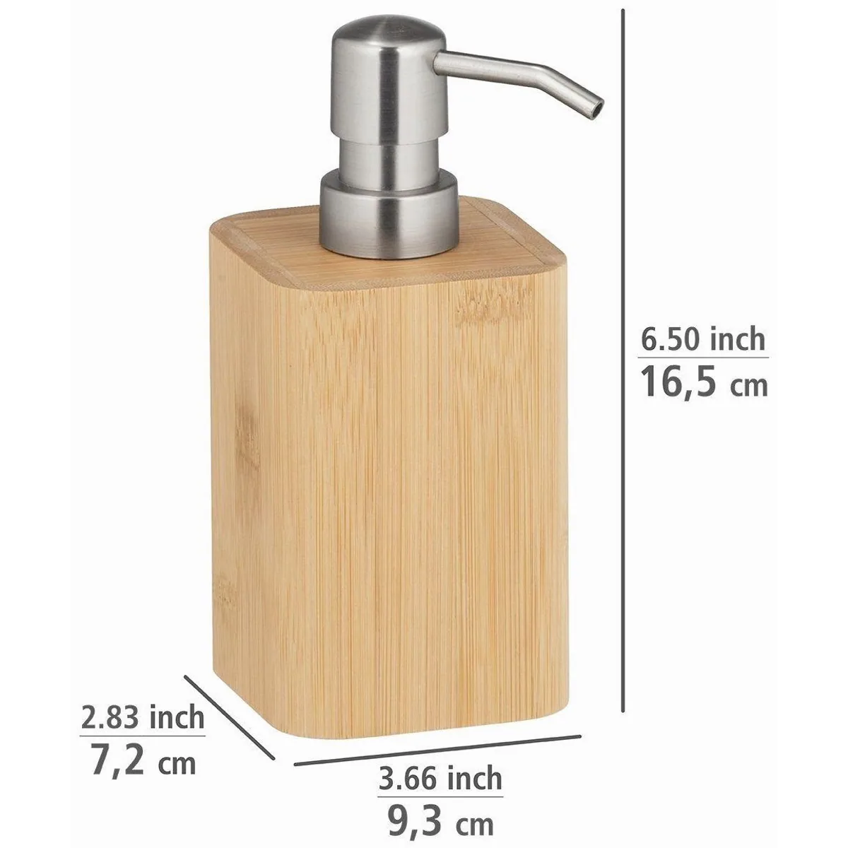WENKO Seifenspender Bambusa, 220 ml Füllmenge, aus Bambus, Edelstahl-Optik 2