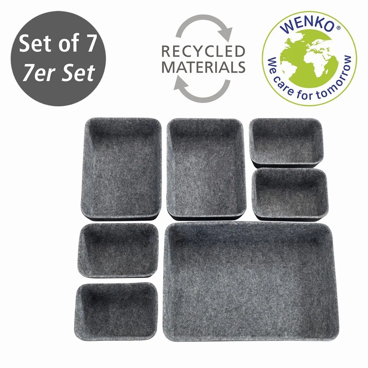 WENKO Organizer Set, 7-teilig, 3 Größen, aus recyceltem Polyesterfilz 2