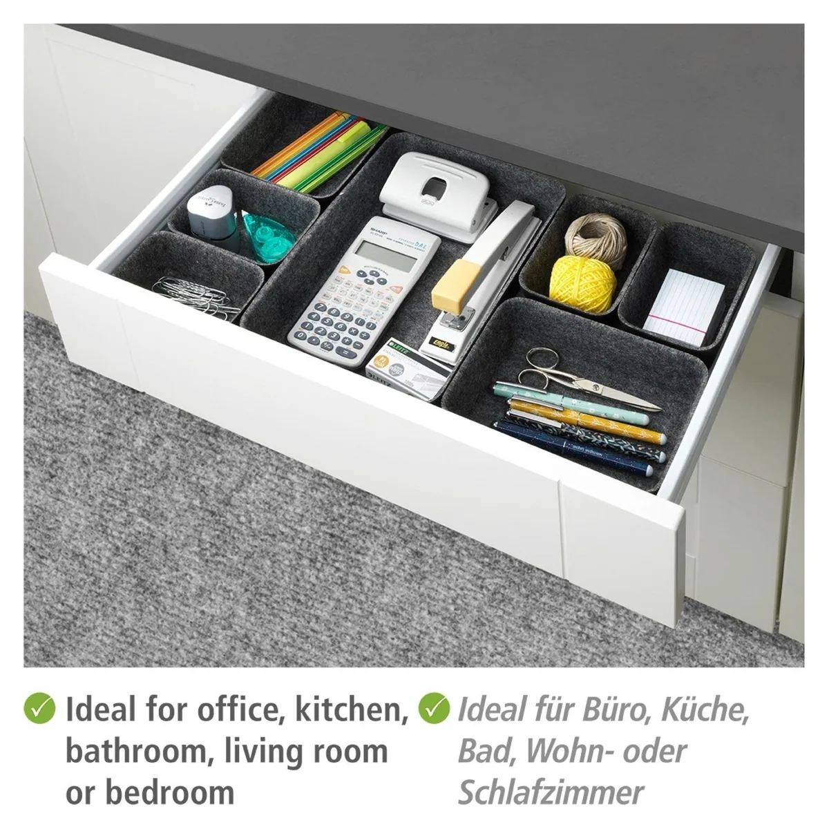 WENKO Organizer Set, 7-teilig, 3 Größen, aus recyceltem Polyesterfilz 4